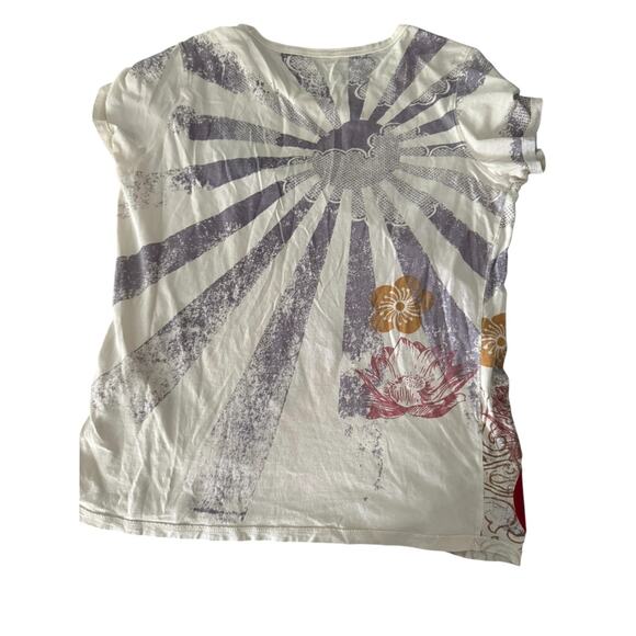 Vtg Y2K Lucky Brand tshirt Women's Sz L Peacock Floral nature fairy - Picture 2 of 12